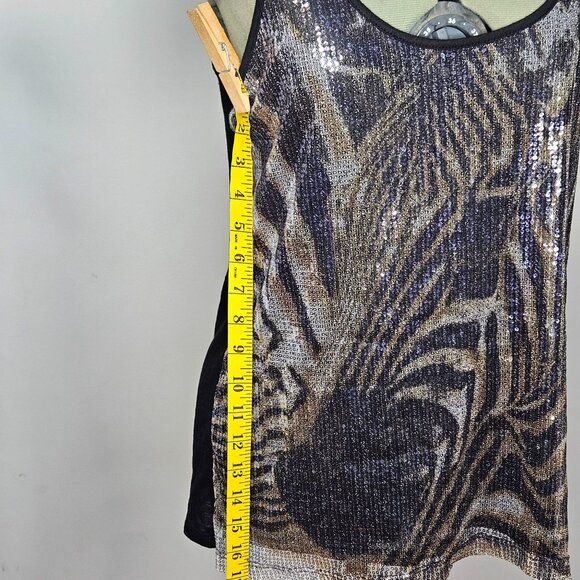 Womans Almost Famous animalcore festive sequin zebra print festive tank top L - Picture 2 of 8